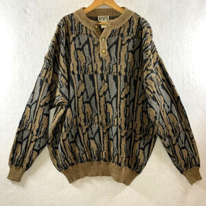 Vintage Mens Wool Blend Streetwear Sweater Sz XL Oversized Abstract Camo Grunge